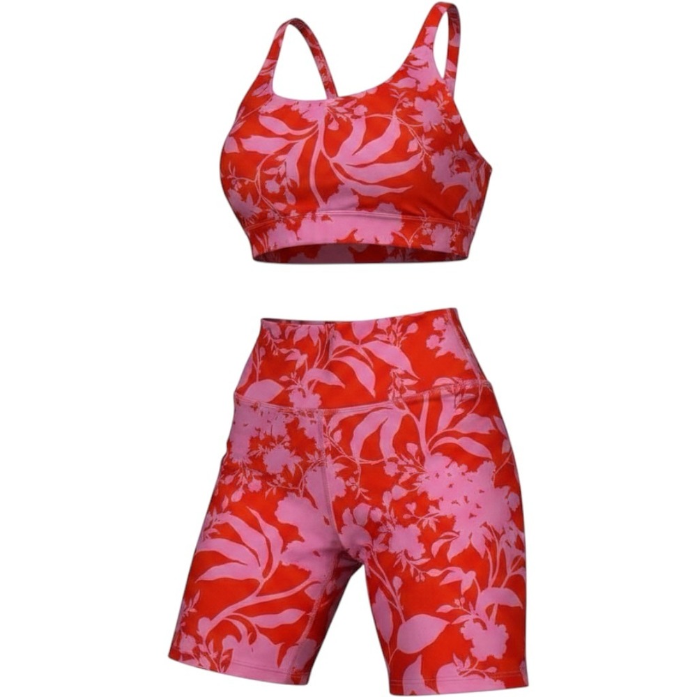 Sage Activewear Set Vibrant Hothouse Floral Lava Size XS Biker Shorts Bra Yoga